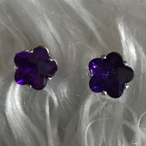 925 Sterling Silver Purple Flower Crystal earring